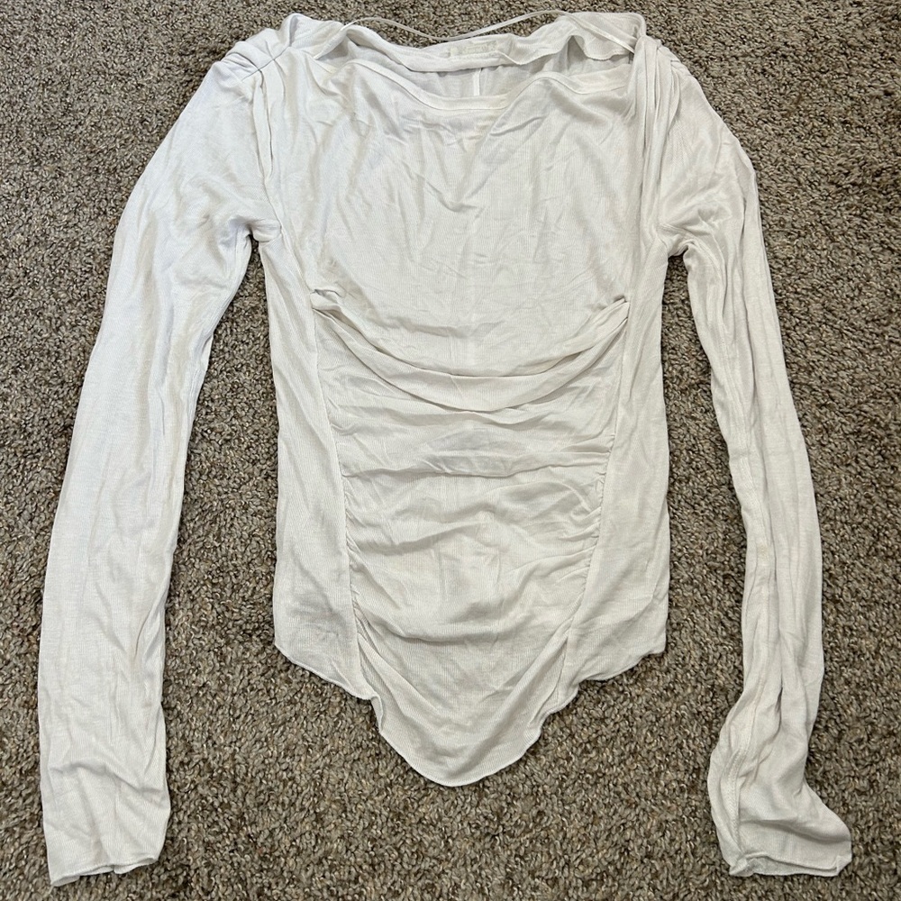 NWT Free People Intimately White Long Sleeve Top Stitching Scallop Edge Size XS